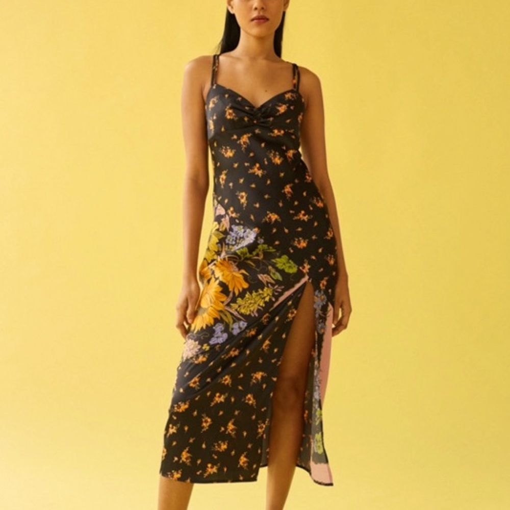 NWOT Urban Outfitters Samira Floral Patchwork Print Satin Effect Midi Dress
